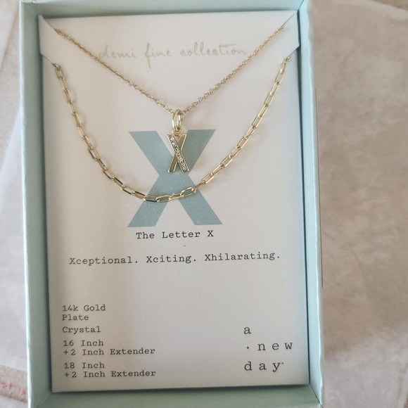 A New Day Gold Letter X Pendant Necklace Set 14K Gold Plated Chain Crystal - Picture 1 of 4